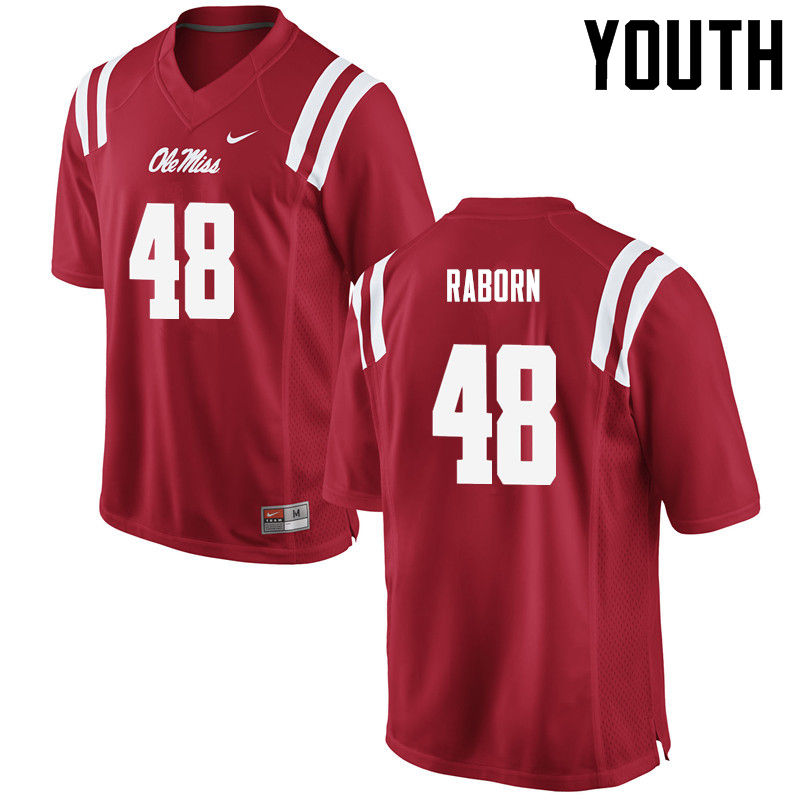 Youth Ole Miss Rebels #48 Jack Raborn College Football Jerseys-Red - Click Image to Close
